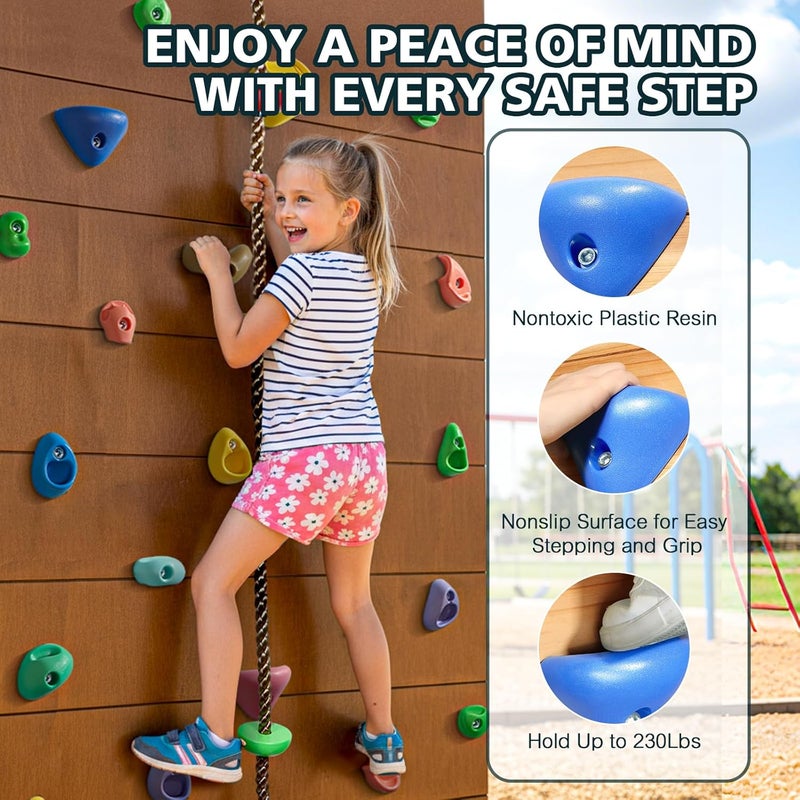 TOPNEW 30PCS Rock Climbing Holds with 6.56FT Climbing Rope - Climbing Rocks for Indoor/Outdoor Kids Adults Rock Wall, Play Set & Playground Gym - Image 4